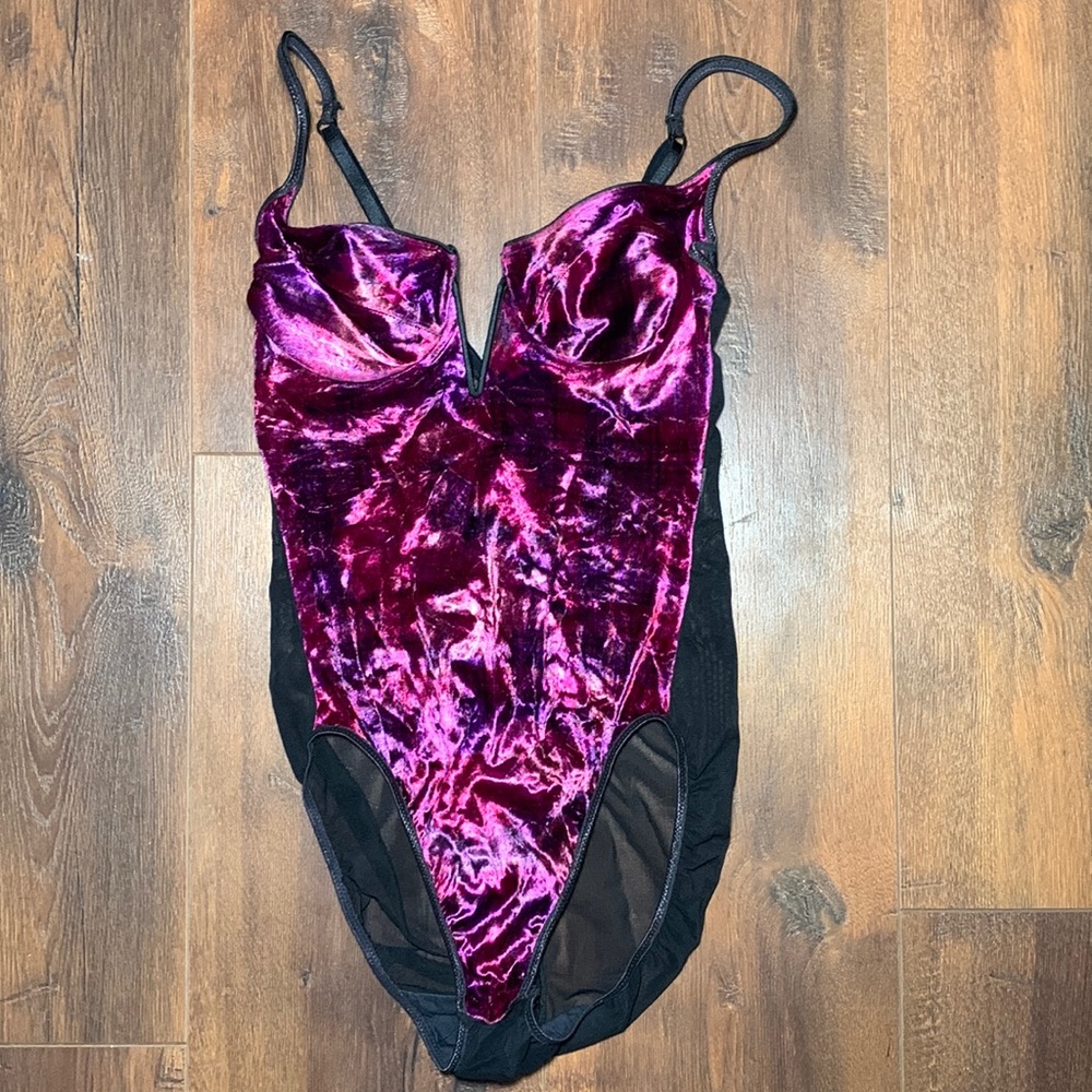 Victoria's Secret Vintage Gold Label Velvet Bodysuit